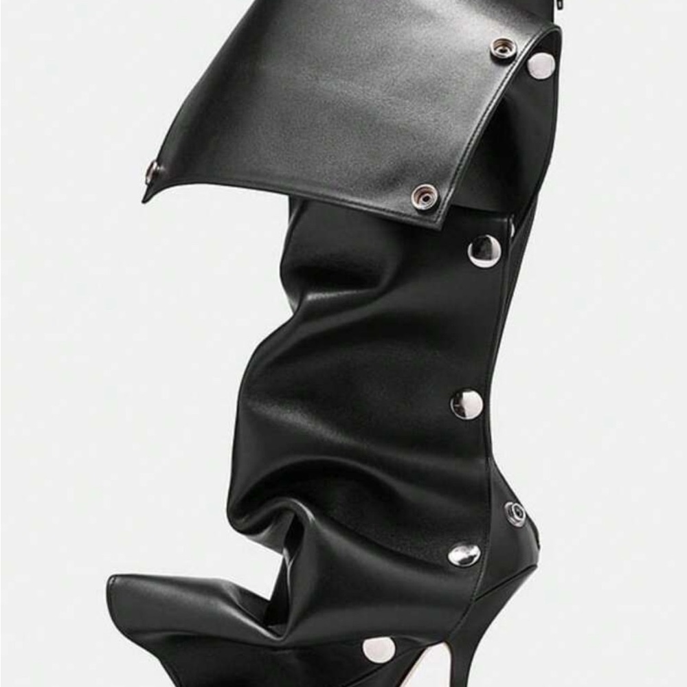 Black Leather Snap Button Pants - image 3